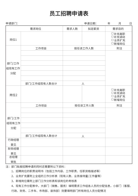 员工招聘申请表预览效果