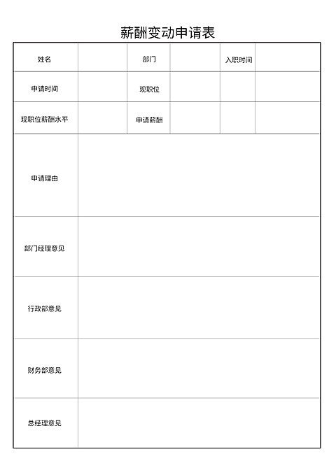 薪酬变动申请表