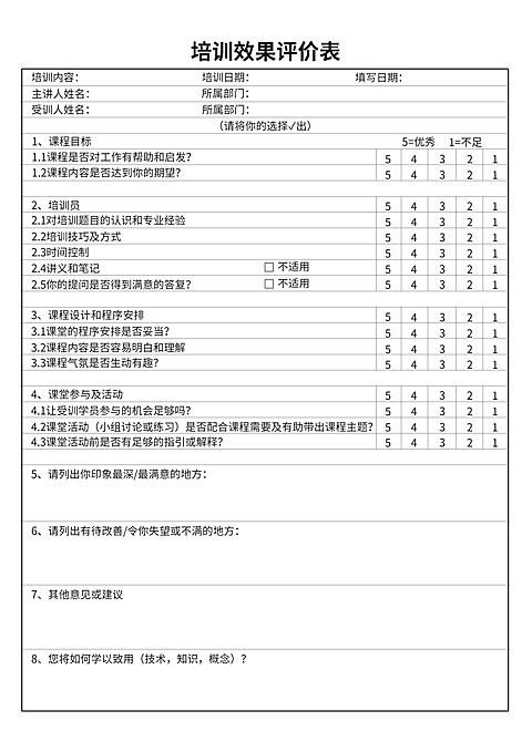 培训效果评价表