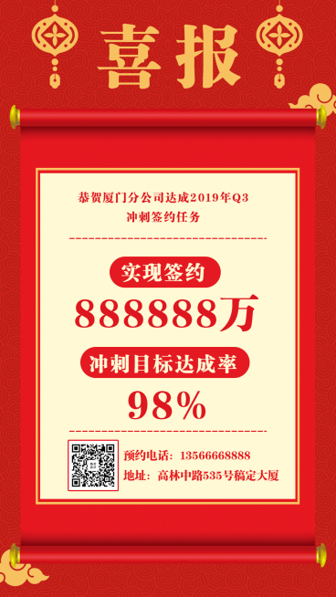 简约喜庆喜报捷报销售喜报手机海报预览效果