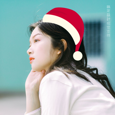 女孩圣诞帽侧面圣诞头像卡通方形海报