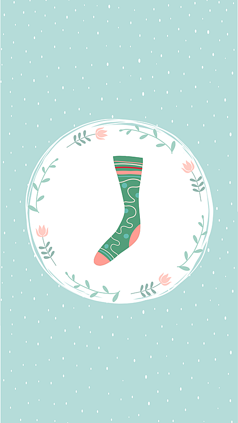 Literary Fresh Style Hand Painted Leaves Circle Frame Stripe Sock Instagram Highlight
