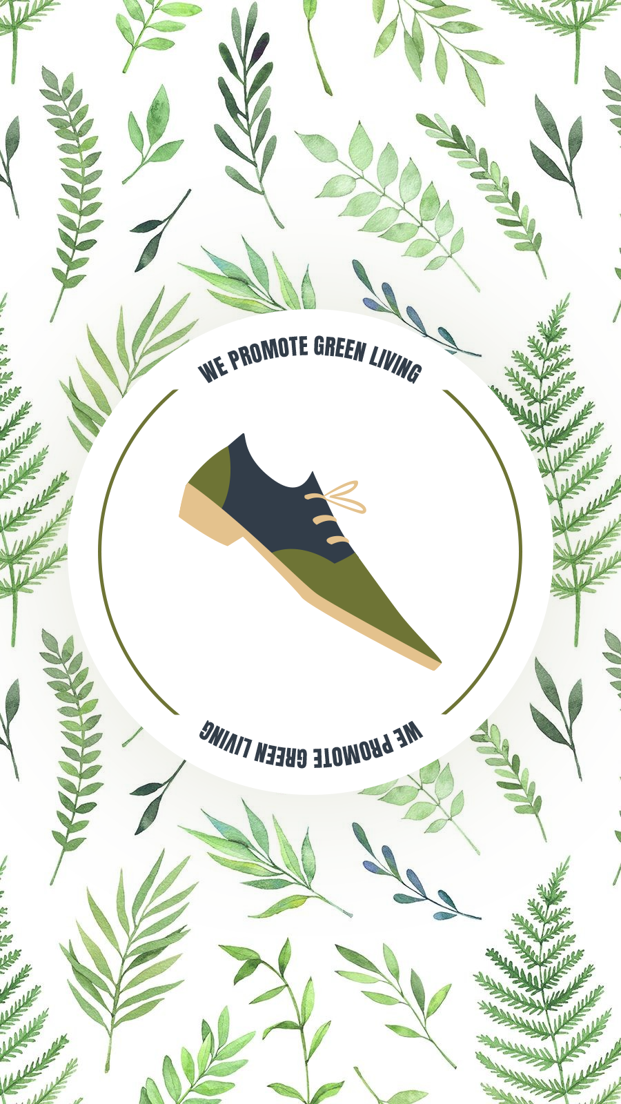 Literary Fashion Style Hand Painted Green Leaves Background Shoe Leather Shoe Instagram Highlight