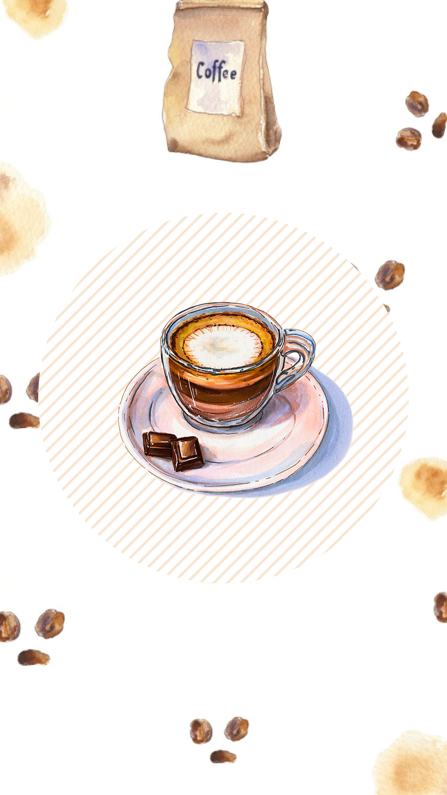 Retro Style Watercolor Hand Painted Drinks Coffee Instagram Highlight