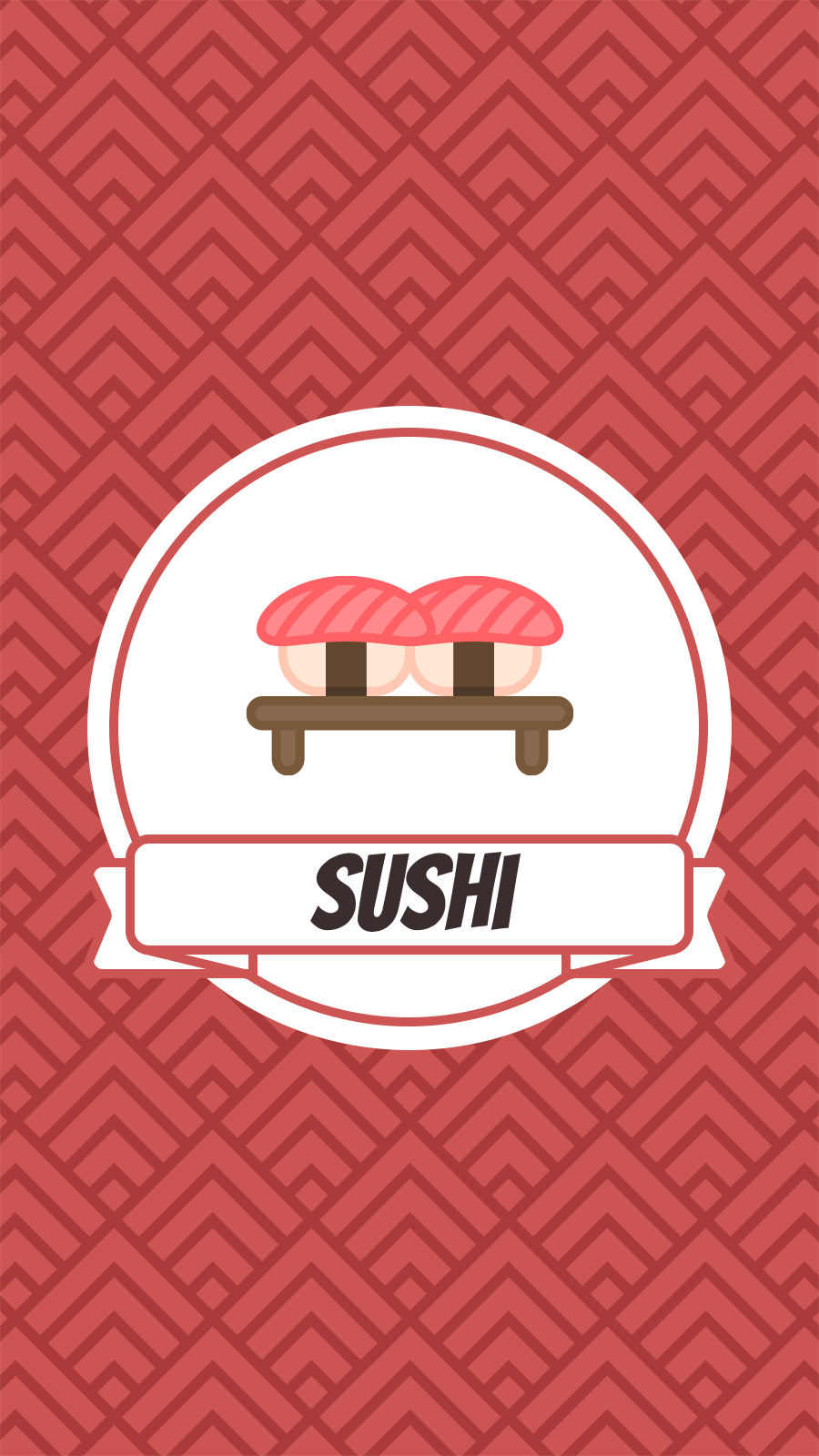 Japanese Cuisine Red Background Circular Sushi Simple Cartoon  Style Instagram Story