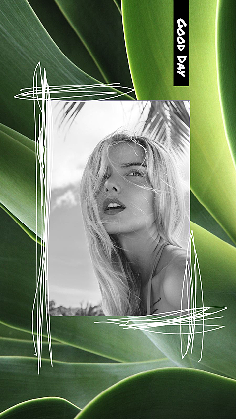 Green Leaves Background Special Frame Woman Photo Simple Fashion Style Instagram Story