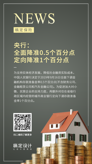 金融保险金融热点事件降息新闻手机海报预览效果
