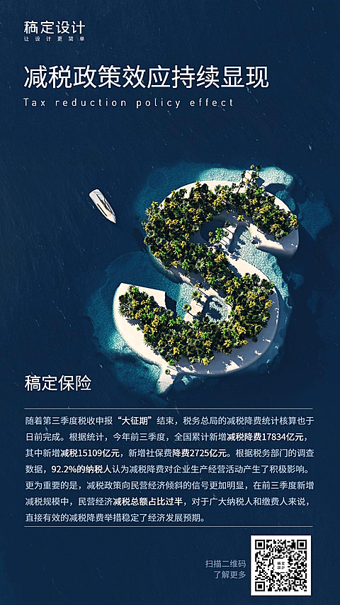 金融保险热点事件减税政策效应手机海报