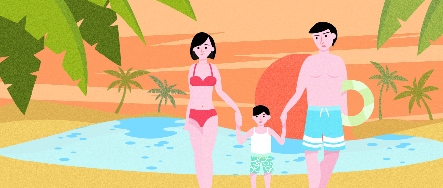 家庭沙滩游独家旅行插画公众号首图