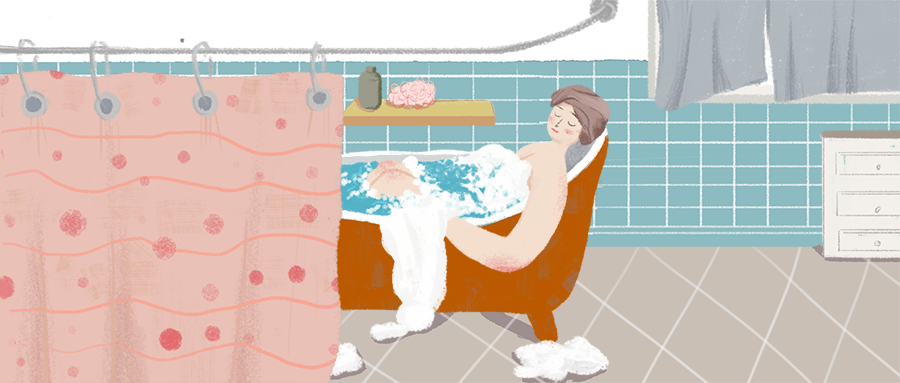 洗澡休闲手绘插画公众号首图