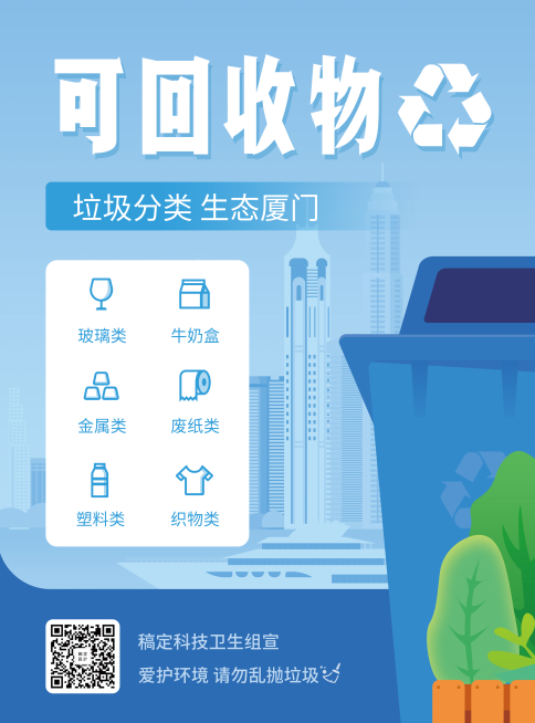 可回收物垃圾分类系列印刷海报预览效果