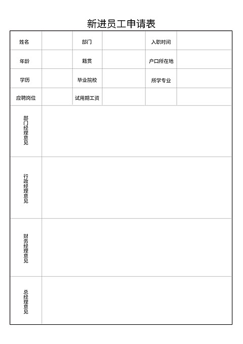新进员工申请表