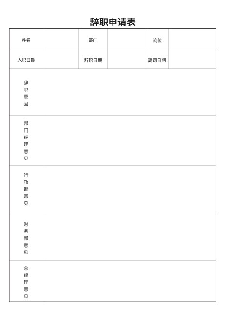 辞职申请表预览效果