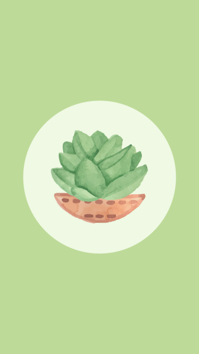 Green Background Lush Succulent Plants Cartoon Art Simple Style Instagram Highlight