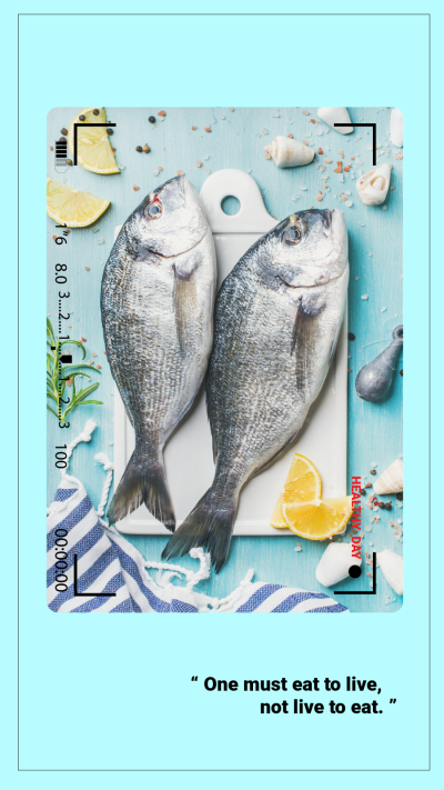 Cyan Background Healthy Diet Fishes Simple Fashion Style Instagram Highlight