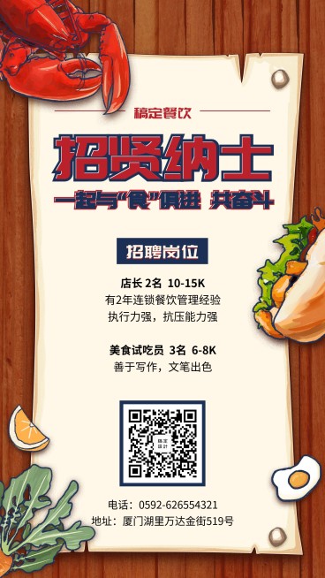 餐饮店招贤纳士招聘海报预览效果