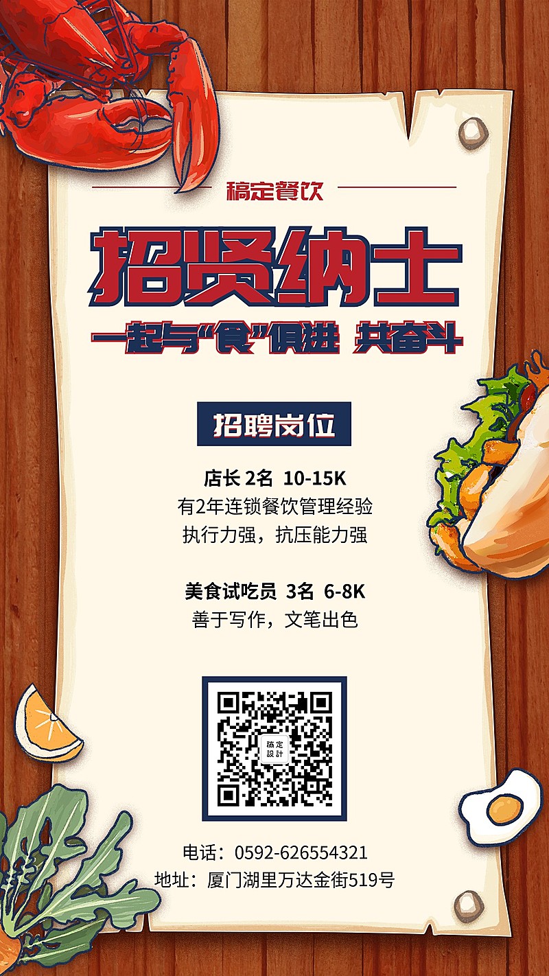 餐饮店招贤纳士招聘海报