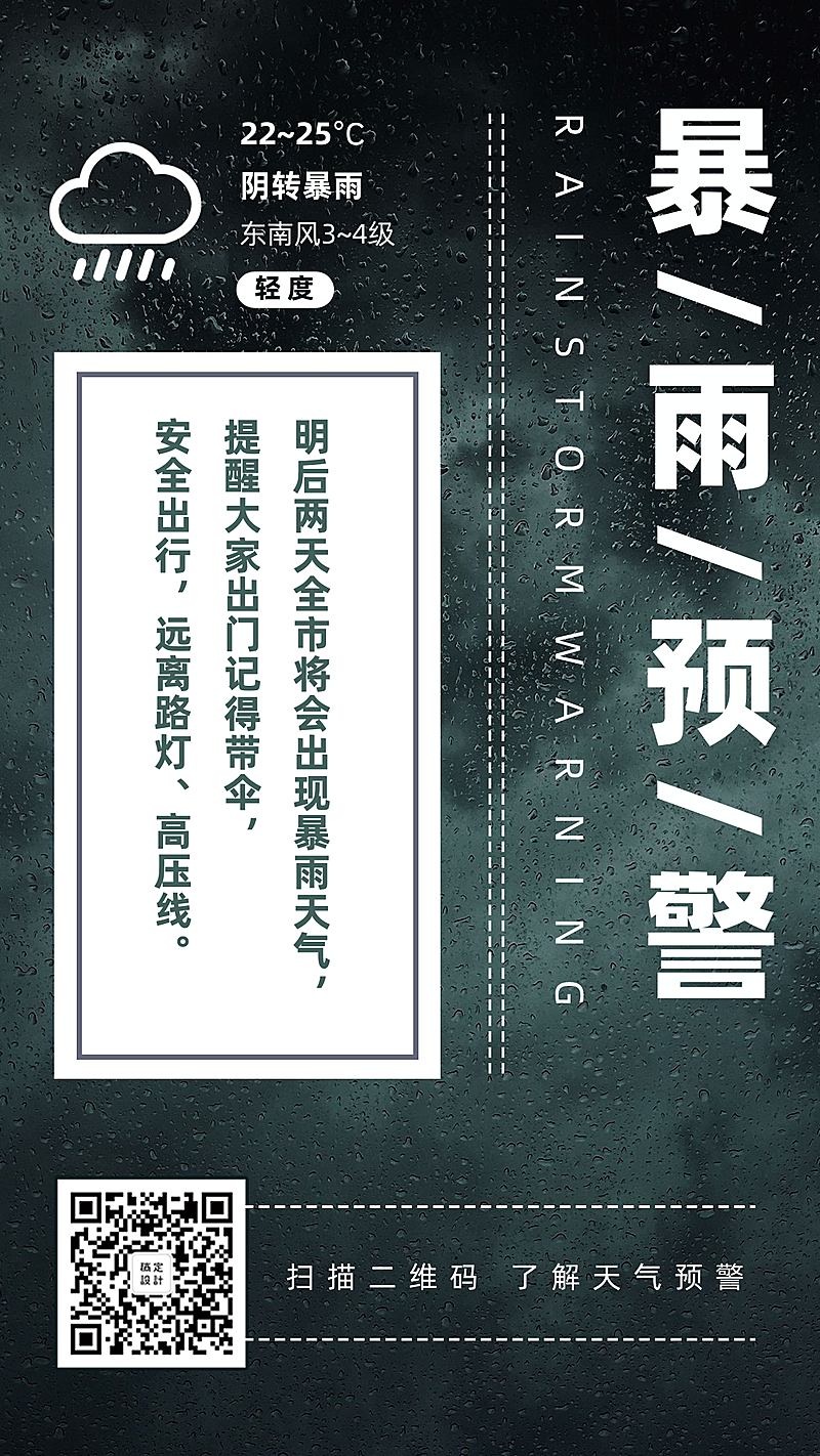 暴雨预警通知提醒简约实景手机海报
